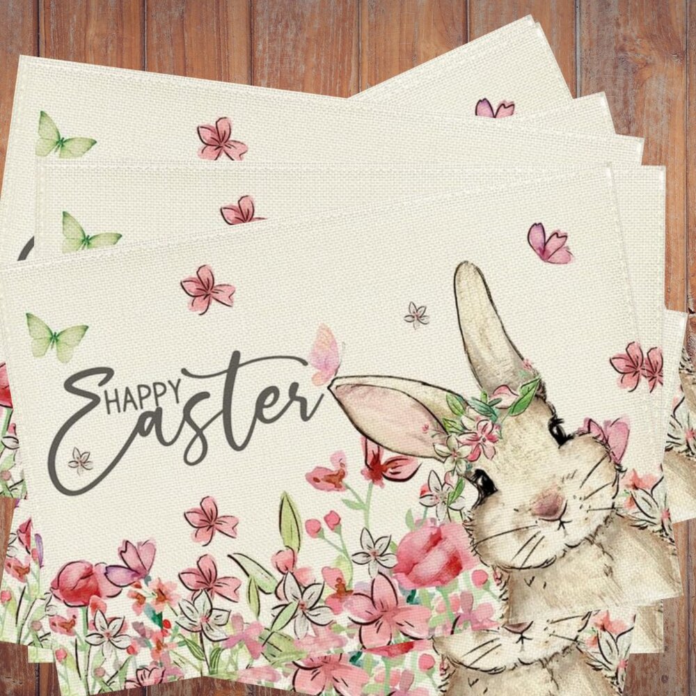 Easter Bunny Placemats Floral Decor Spring Cottage Farmhouse Table Decoration 8